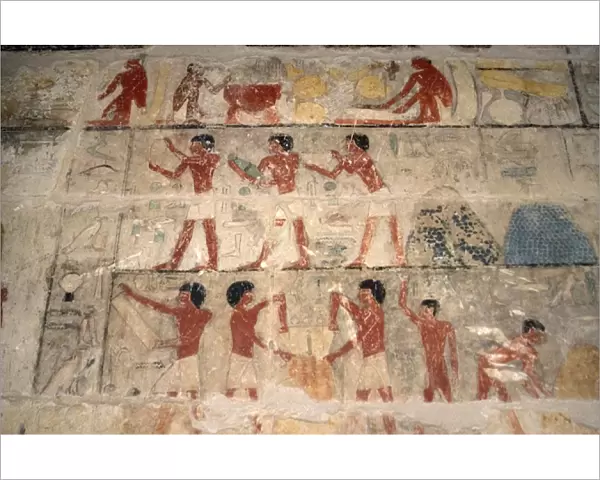 Mastaba of Nefer and Kahay. Polychromed relief depicting agr