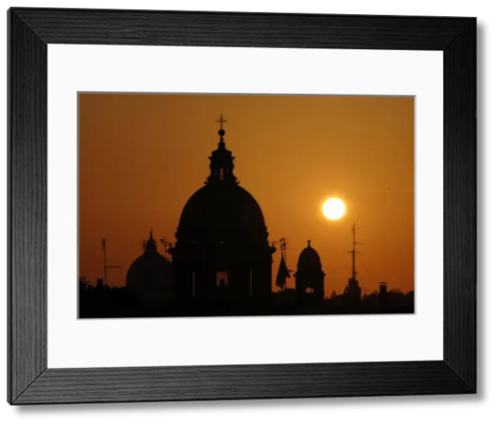 Framed Print : Italy. Rome. Basilica of San Carlo al Corso at sunset. Backl Framed Print : Italy. Rome. Basilica of San Carlo al Corso at sunset. Backl