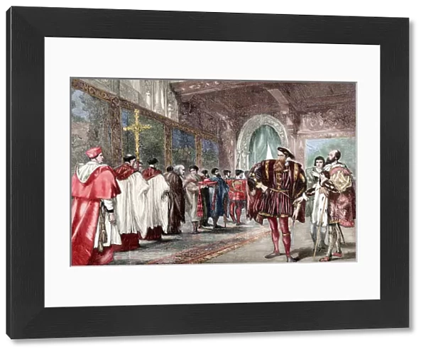 Cardinal Wolsey and the Duke of Buckingham. Engraving. Color