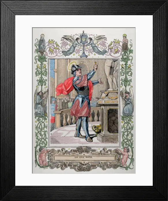 Framed Print : Saint George (c, 275 / 281-303). Christian martyr. Colored engr Framed Print : Saint George (c, 275 / 281-303). Christian martyr. Colored engr