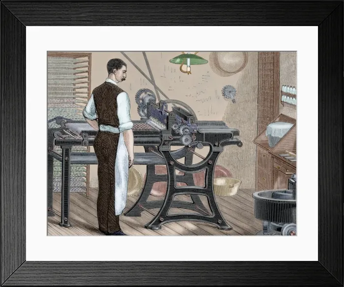 Framed Print : History of medicine. Machinery. Cartoning pills. Engraving Framed Print : History of medicine. Machinery. Cartoning pills. Engraving