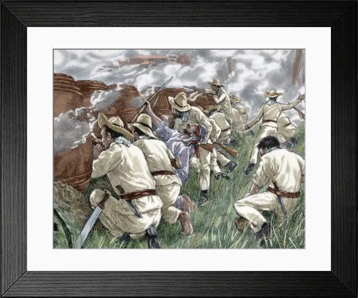 Framed Print : Cuban War of Independence (1895-1898). Rebels at a roadblock Framed Print : Cuban War of Independence (1895-1898). Rebels at a roadblock