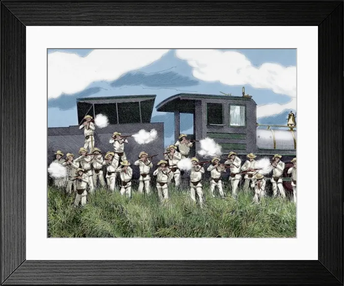Framed Print : Cuban War of Independence (1895-1898). Defending a train att Framed Print : Cuban War of Independence (1895-1898). Defending a train att