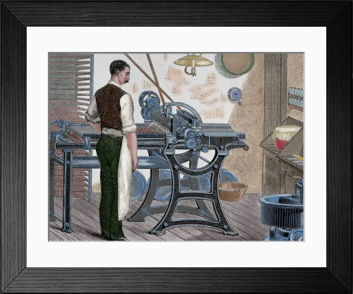 Framed Print : History of medicine. Machinery. cartoning pills. Engraving Framed Print : History of medicine. Machinery. cartoning pills. Engraving