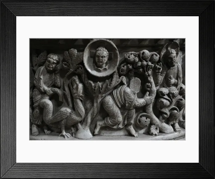 Framed Print : Moses and the Burning Bush. Baptismal font. 12th century. Ba Framed Print : Moses and the Burning Bush. Baptismal font. 12th century. Ba