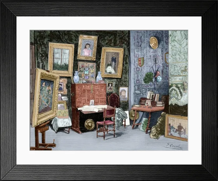 Framed Print : Jose Maria Casado del Alisal (1832-1886). Studio. Engraving Framed Print : Jose Maria Casado del Alisal (1832-1886). Studio. Engraving