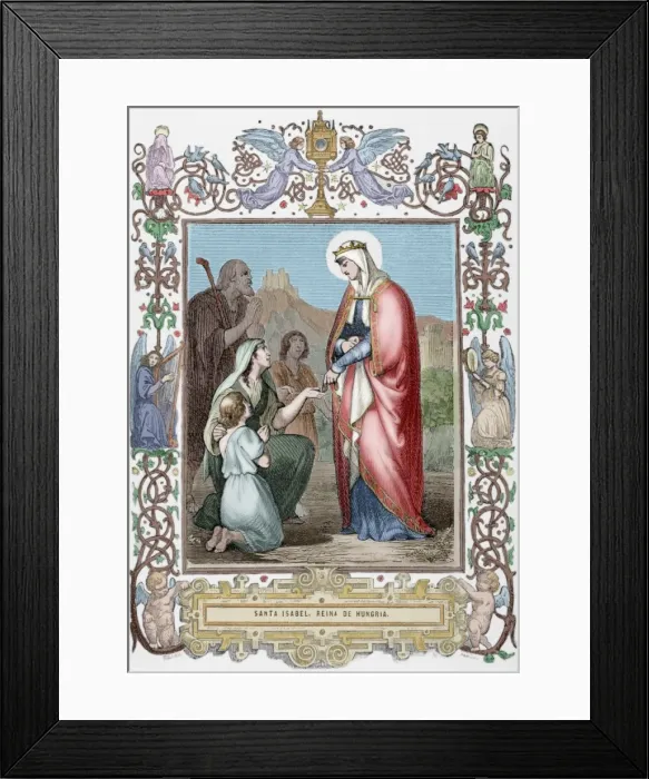 Framed Print : Saint Elizabeth of Hungary (1207-1231). Engraving. Colored Framed Print : Saint Elizabeth of Hungary (1207-1231). Engraving. Colored