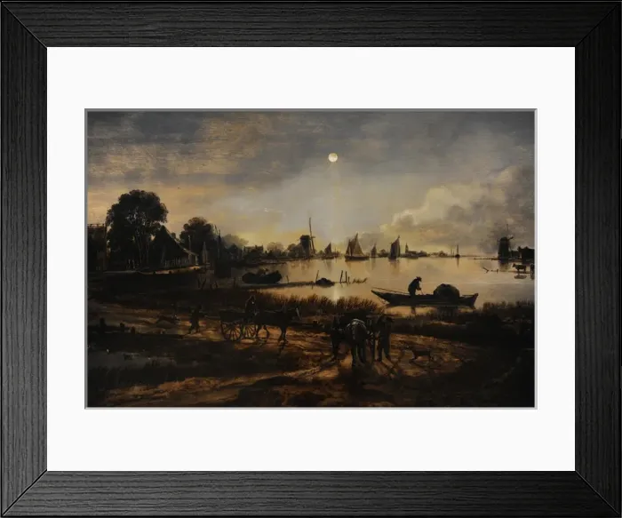 Framed Print : River View by Moonlight, c. 1640-1650, by Aert van der Neer Framed Print : River View by Moonlight, c. 1640-1650, by Aert van der Neer