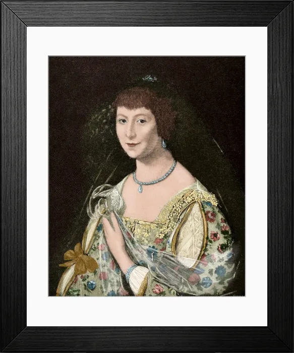 Framed Print : Lady Castlehaven. Engraving. Colored