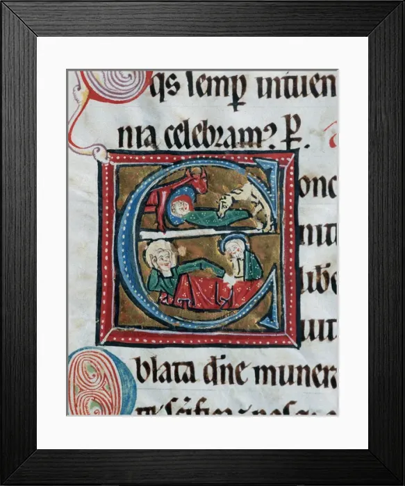 Framed Print : Missal Vetus Oxemense. Drop cap depicting The Nativity. 12th Framed Print : Missal Vetus Oxemense. Drop cap depicting The Nativity. 12th