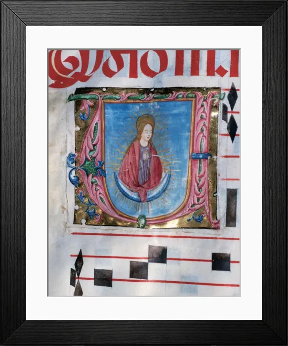 Framed Print : Choirbook. Gregorian chant. 15th. century. The Virgin prayin Framed Print : Choirbook. Gregorian chant. 15th. century. The Virgin prayin
