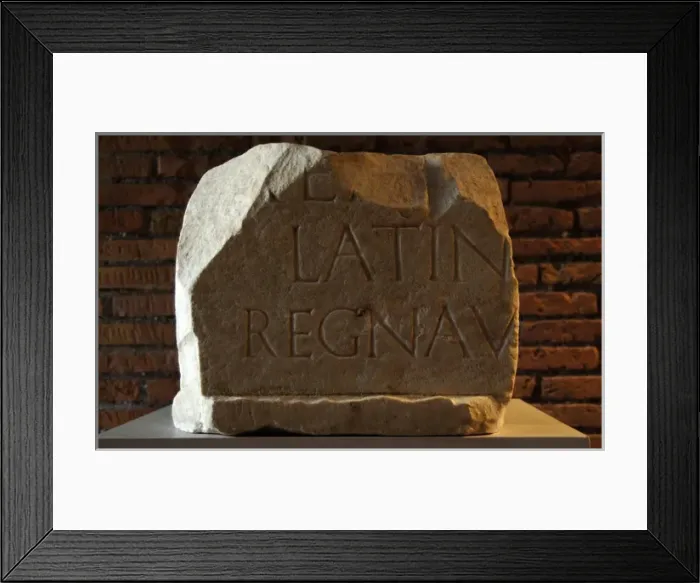Framed Print : Fragment of statues base with inscription of Aeneas. 2nd ce Framed Print : Fragment of statues base with inscription of Aeneas. 2nd ce
