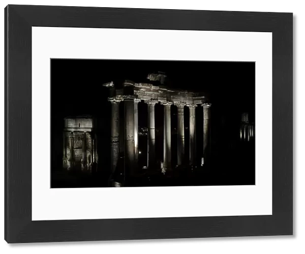 Rome. Roman Forum. Night view of the Temple of Saturn