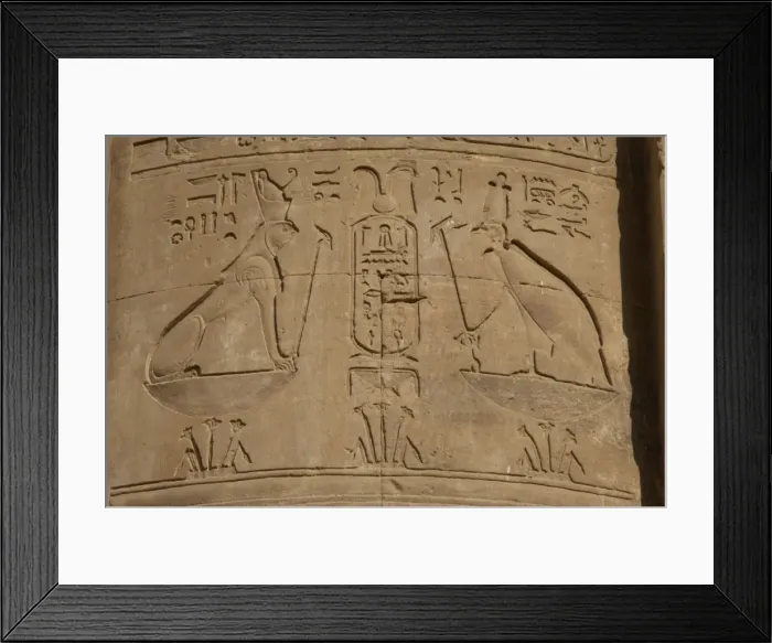 Framed Print : Egypt. Temple of Horus. Relief depicting a sphinx with falco Framed Print : Egypt. Temple of Horus. Relief depicting a sphinx with falco