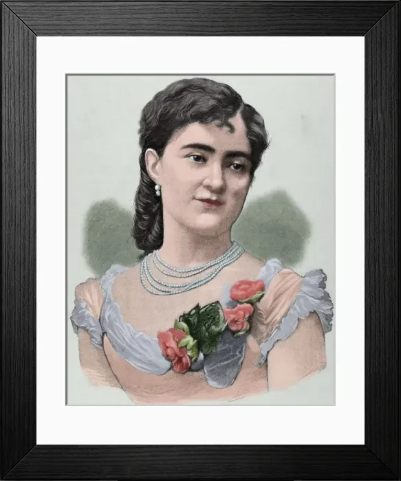 Framed Print : Clotilde Cerda (1852-1926). Engraving. Colored Framed Print : Clotilde Cerda (1852-1926). Engraving. Colored