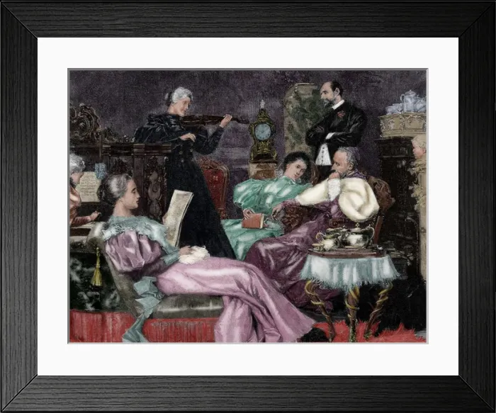 Framed Print : Music Concert. Hall of upper class housing. 1887. Engraved b Framed Print : Music Concert. Hall of upper class housing. 1887. Engraved b