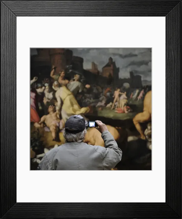 Framed Print : Man photographing a painting Framed Print : Man photographing a painting