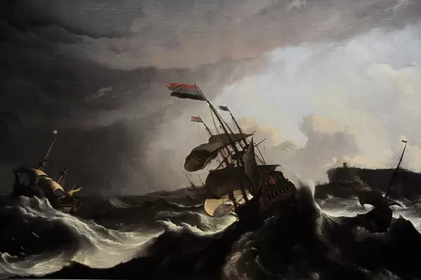 Warships in a Heavy Storm, c. 1695, by Ludolf Bakhuysen (163