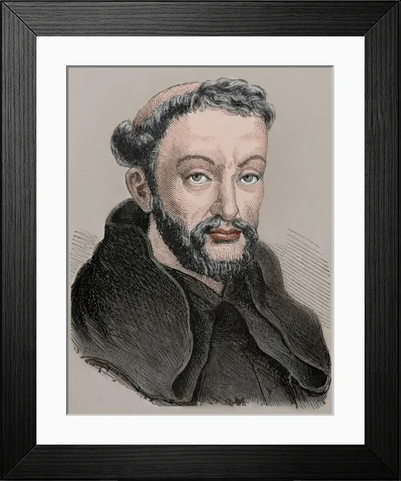 Framed Print : Brother Luis de Leon (1528-1591). Engraving. Colored Framed Print : Brother Luis de Leon (1528-1591). Engraving. Colored