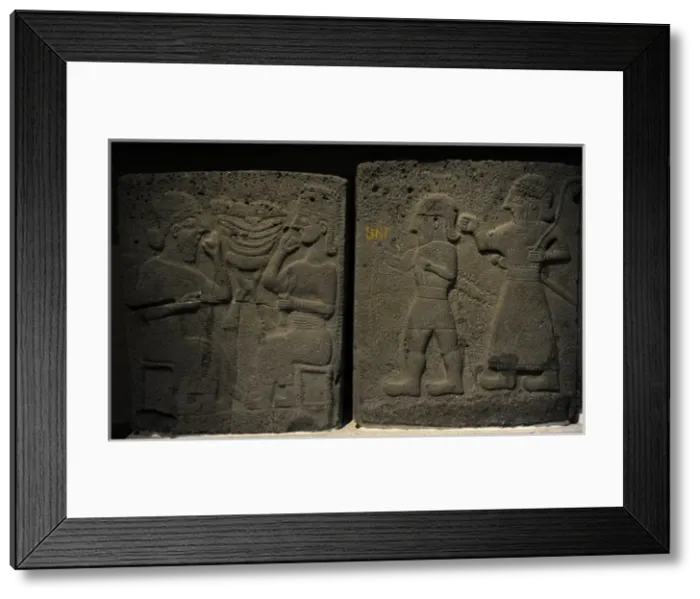 Framed Print : Relief depicting a banquet and males walking. Orthostat. Bas Framed Print : Relief depicting a banquet and males walking. Orthostat. Bas