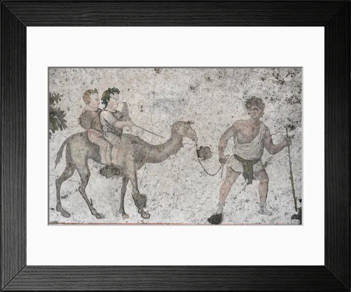 Framed Print : Two children riding on a camel. Mosaic of the Great Palace M Framed Print : Two children riding on a camel. Mosaic of the Great Palace M