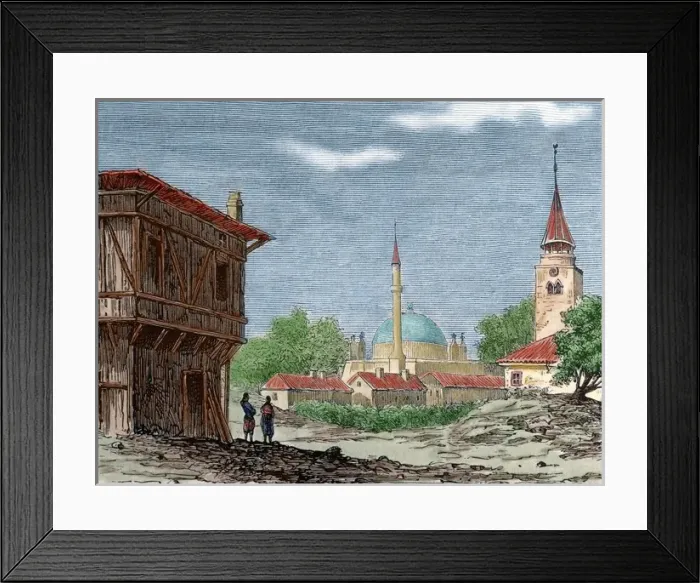 Framed Print : Bulgaria. Razgrad. Ottoman domination. Engraving by Capuz L Framed Print : Bulgaria. Razgrad. Ottoman domination. Engraving by Capuz L