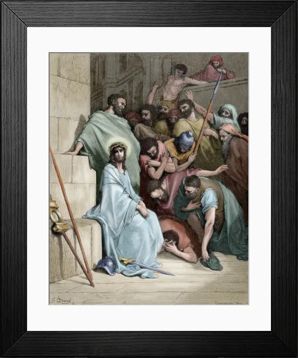 Framed Print : Jesus insulted. Engraving. Colored Framed Print : Jesus insulted. Engraving. Colored