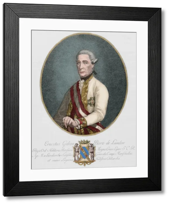Framed Print : Ernst Gideon von Laudon (1717-1790). Colored engraving Framed Print : Ernst Gideon von Laudon (1717-1790). Colored engraving