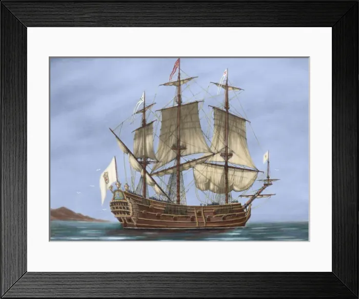 Framed Print : Galleon Saint Lucia. 17th century. Colored engraving Framed Print : Galleon Saint Lucia. 17th century. Colored engraving