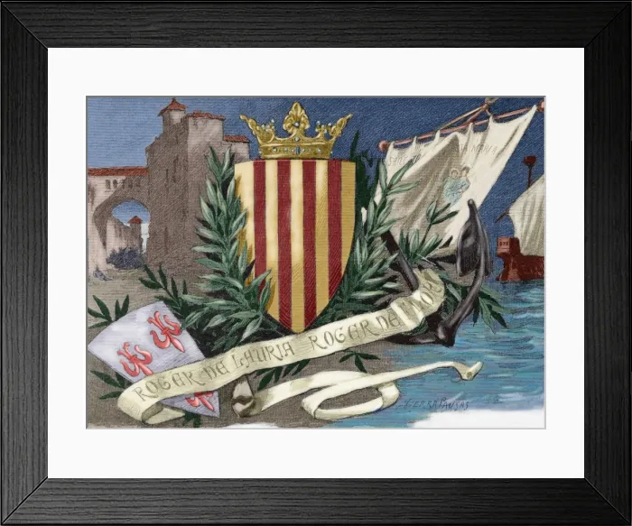 Framed Print : Roger of Lauria (1245-1305). Colored engraving Framed Print : Roger of Lauria (1245-1305). Colored engraving