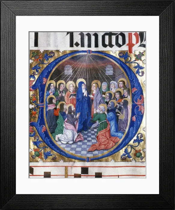 Framed Print : Pentecost. Miniature of choirbook. 15th-16th century. Arxive Framed Print : Pentecost. Miniature of choirbook. 15th-16th century. Arxive