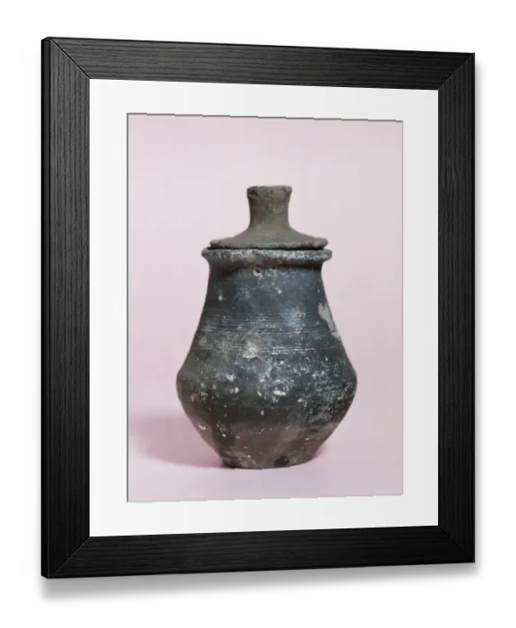 Framed Print : Roman Art. Spain. Small cylindrical terracotta pot. Date unk Framed Print : Roman Art. Spain. Small cylindrical terracotta pot. Date unk