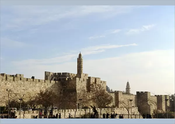 Israel. Jerusalem. City walls and ancient citadel with Tower