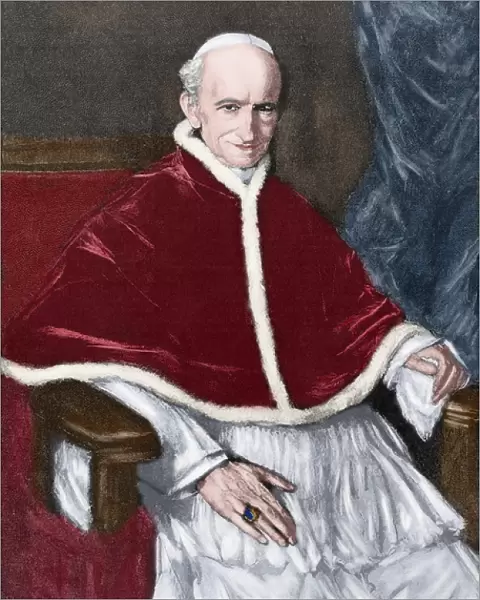 Pope Leo XIII (1810-1903). Engraving. Colored