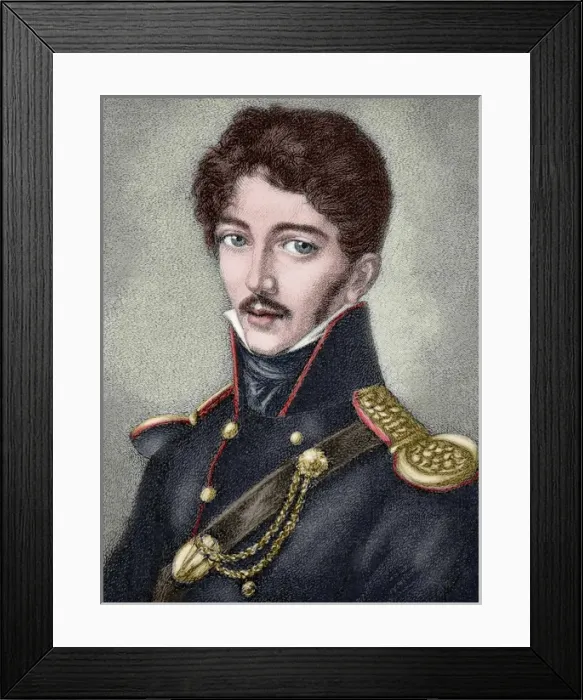 Framed Print : Theodor Korner (1791-1813). Engraving. Colored Framed Print : Theodor Korner (1791-1813). Engraving. Colored