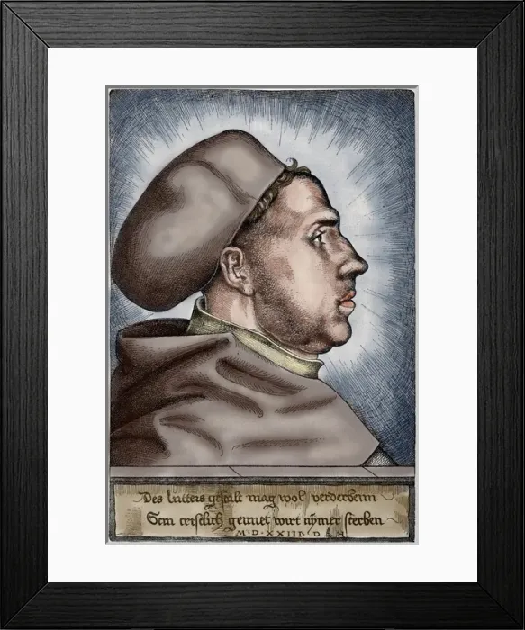 Framed Print : Martin Luther, (1483-1546). German reformer. Portrait. Engra Framed Print : Martin Luther, (1483-1546). German reformer. Portrait. Engra