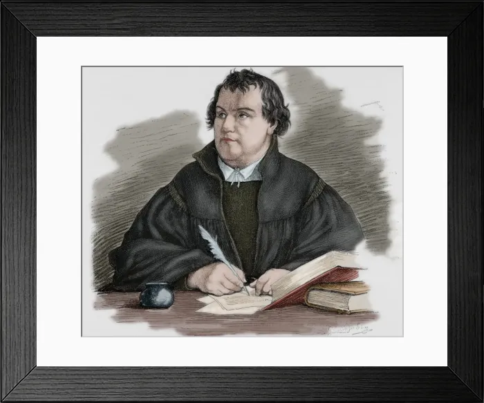 Framed Print : Martin Luther (1483-1546). Engraving. Colored Framed Print : Martin Luther (1483-1546). Engraving. Colored