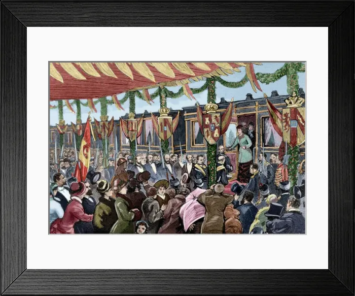 Framed Print : Isabella II of Spain (1830-1904) arriving to Irun, 1879. Eng Framed Print : Isabella II of Spain (1830-1904) arriving to Irun, 1879. Eng