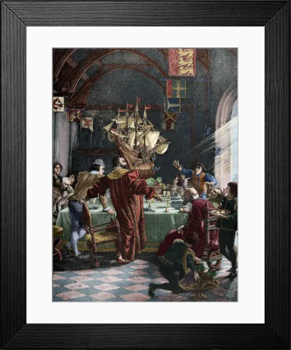 Framed Print : Christopher Columbus (1451-1506). Engraving. Colored Framed Print : Christopher Columbus (1451-1506). Engraving. Colored