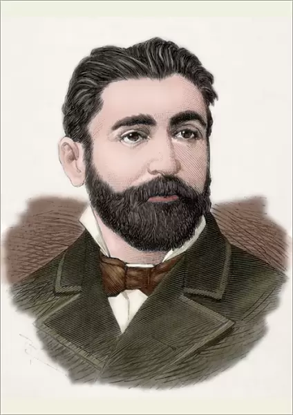 Aureliano Linares Rivas (1841-1903). Engraving. Colored