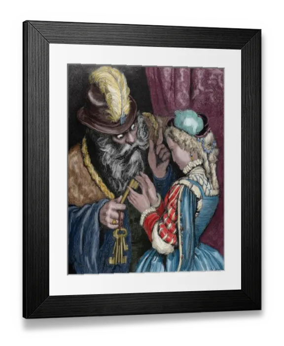 Framed Print : Charles Perrault (1628-1703). French writer. Bluebeard. Engr Framed Print : Charles Perrault (1628-1703). French writer. Bluebeard. Engr