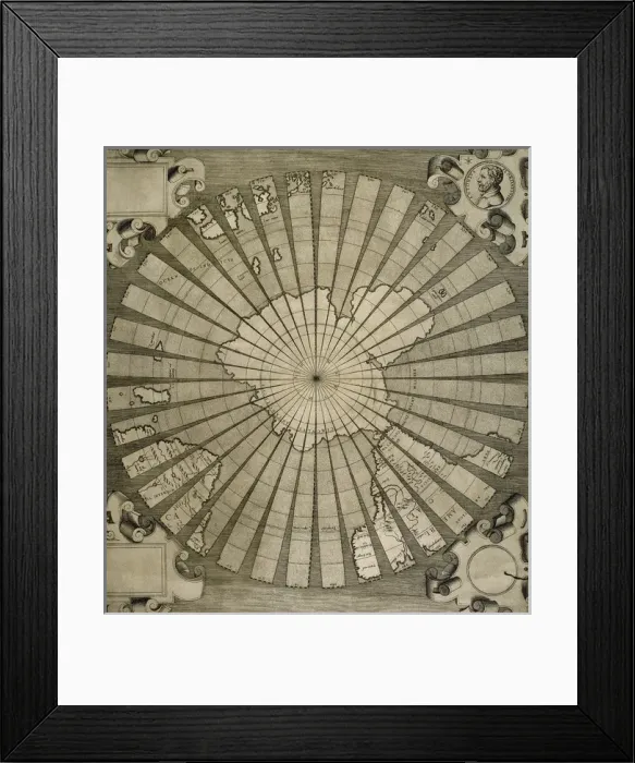 Framed Print : World map. South Pole. Map by Antonius Florianus. Engraving Framed Print : World map. South Pole. Map by Antonius Florianus. Engraving