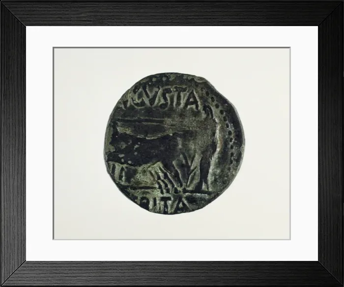 Framed Print : Roman coin. As. Reverse. 1st century BC. Decoration: Merida Framed Print : Roman coin. As. Reverse. 1st century BC. Decoration: Merida