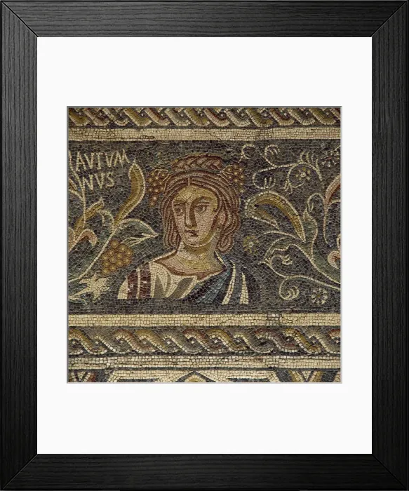 Framed Print : Roman mosaic. Female figure depicting the Autumn. 4th centur Framed Print : Roman mosaic. Female figure depicting the Autumn. 4th centur