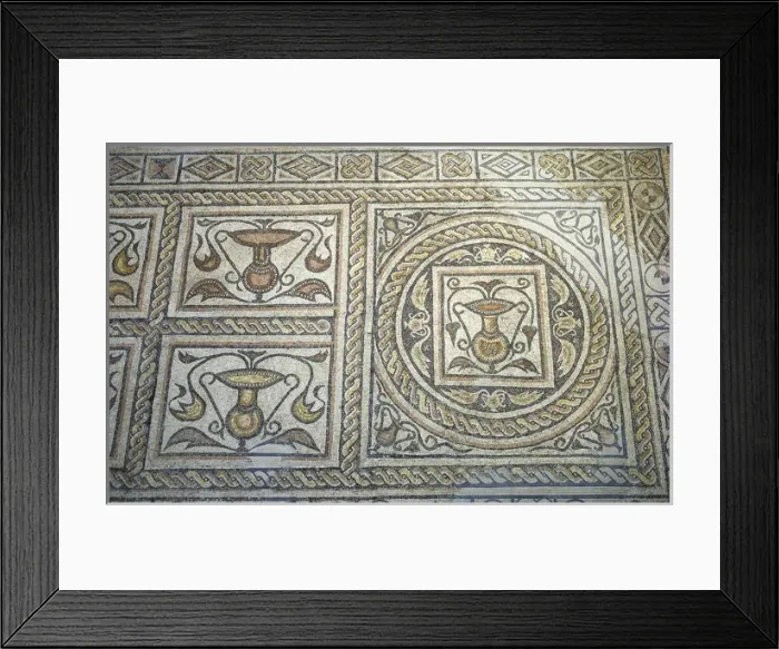 Framed Print : Roman mosaic. Decoration with vessels. 1st century AD. From Framed Print : Roman mosaic. Decoration with vessels. 1st century AD. From