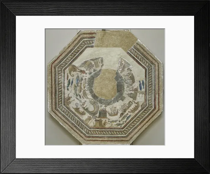 Framed Print : Roman mosaic. Port scenes. 3rd -4th century. From Vega Baja Framed Print : Roman mosaic. Port scenes. 3rd -4th century. From Vega Baja