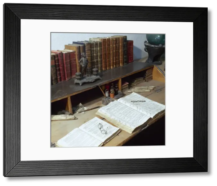 Framed Print : Spain. Catalonia. Llivia. Antique desk. Museum of Esteve Pha Framed Print : Spain. Catalonia. Llivia. Antique desk. Museum of Esteve Pha
