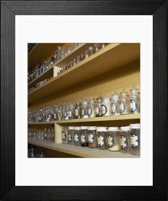 Framed Print : Spain. Catalonia. Llivia. Old pahrmacy bottles. Museum of Es Framed Print : Spain. Catalonia. Llivia. Old pahrmacy bottles. Museum of Es
