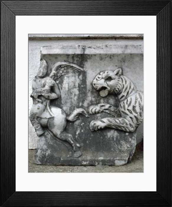 Framed Print : Roman art. Turkey. Mileto. Relief of Cupid and Panther Framed Print : Roman art. Turkey. Mileto. Relief of Cupid and Panther