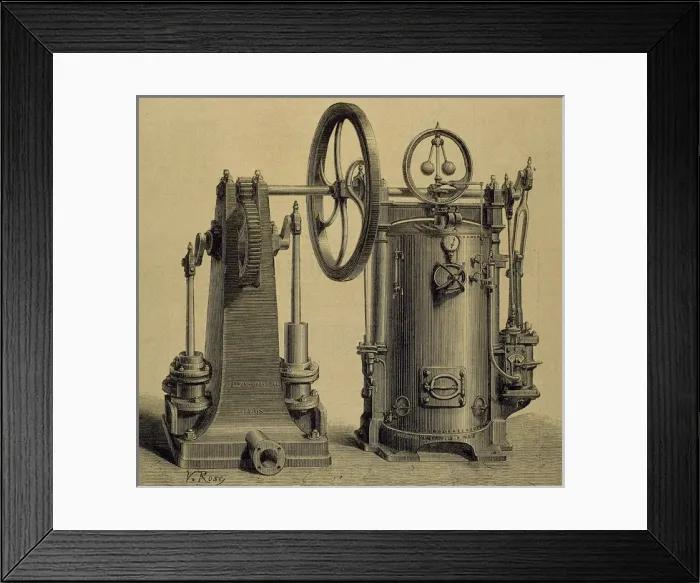 Framed Print : Submerged pump pistons. Supply cities. Engraved by Decreef Framed Print : Submerged pump pistons. Supply cities. Engraved by Decreef